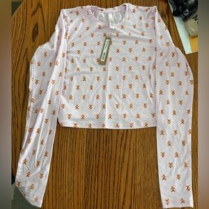 SKIMS Sleep Super Crop Long Sleeve Top Gingerbread Pattern